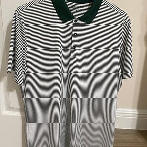 Nike Black and White Striped Polo with Green Collar
